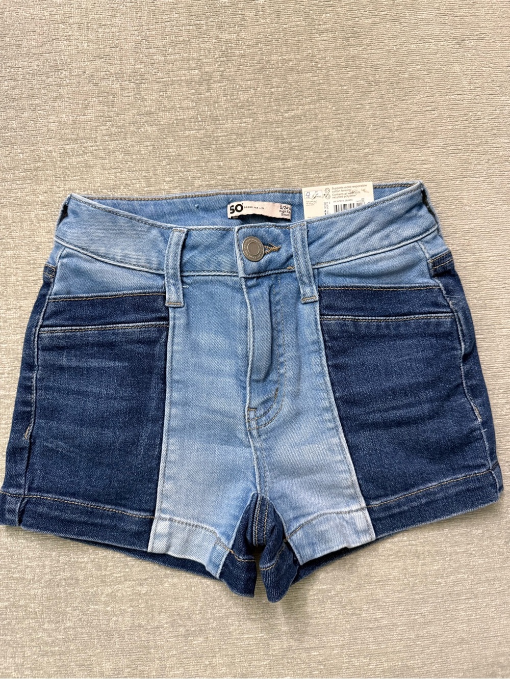 New SO Colorblock Denim High-Waist Shortie Shorts - Light & Dark Blue